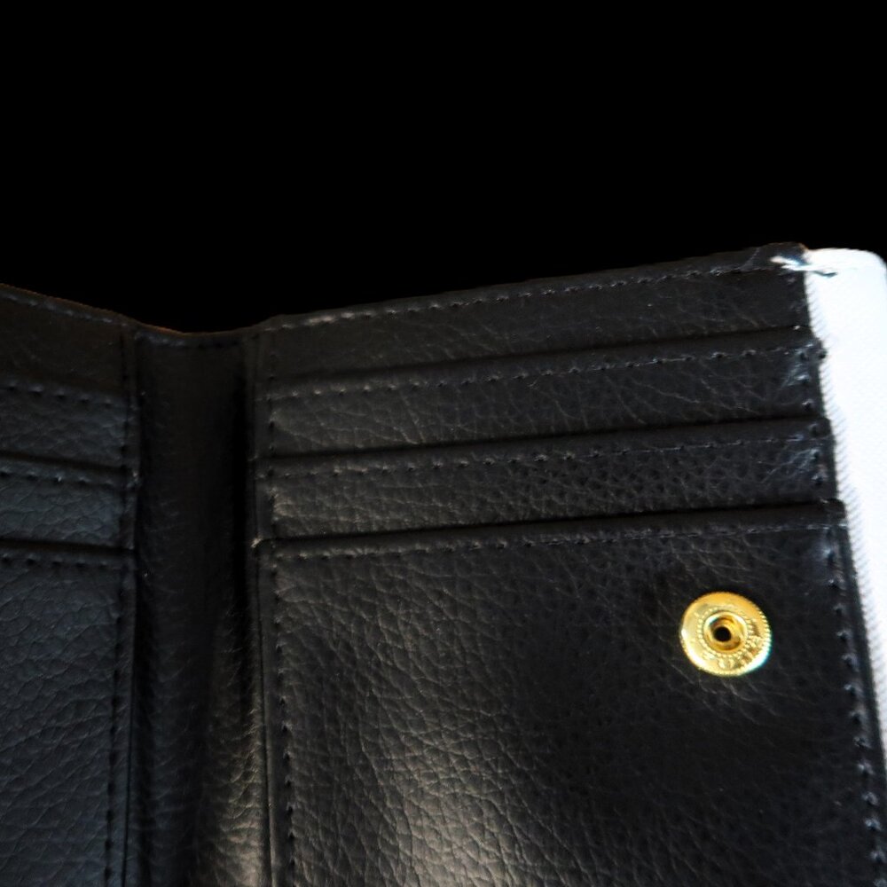 Buxton Wallet Black White Dotted Gold Hardware Small Compact Cute Vintage - Picture 5 of 6
